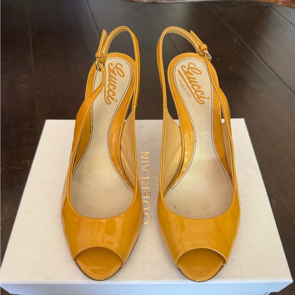 Gucci Yellow Peep-Toe Slingbacks